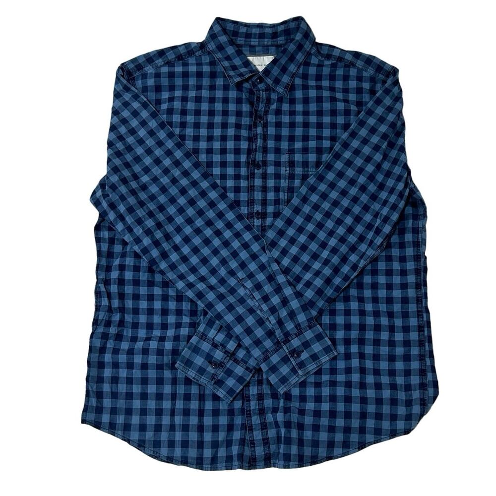 NWOT American Eagle Super Soft Blue Plaid Button Up Size Large